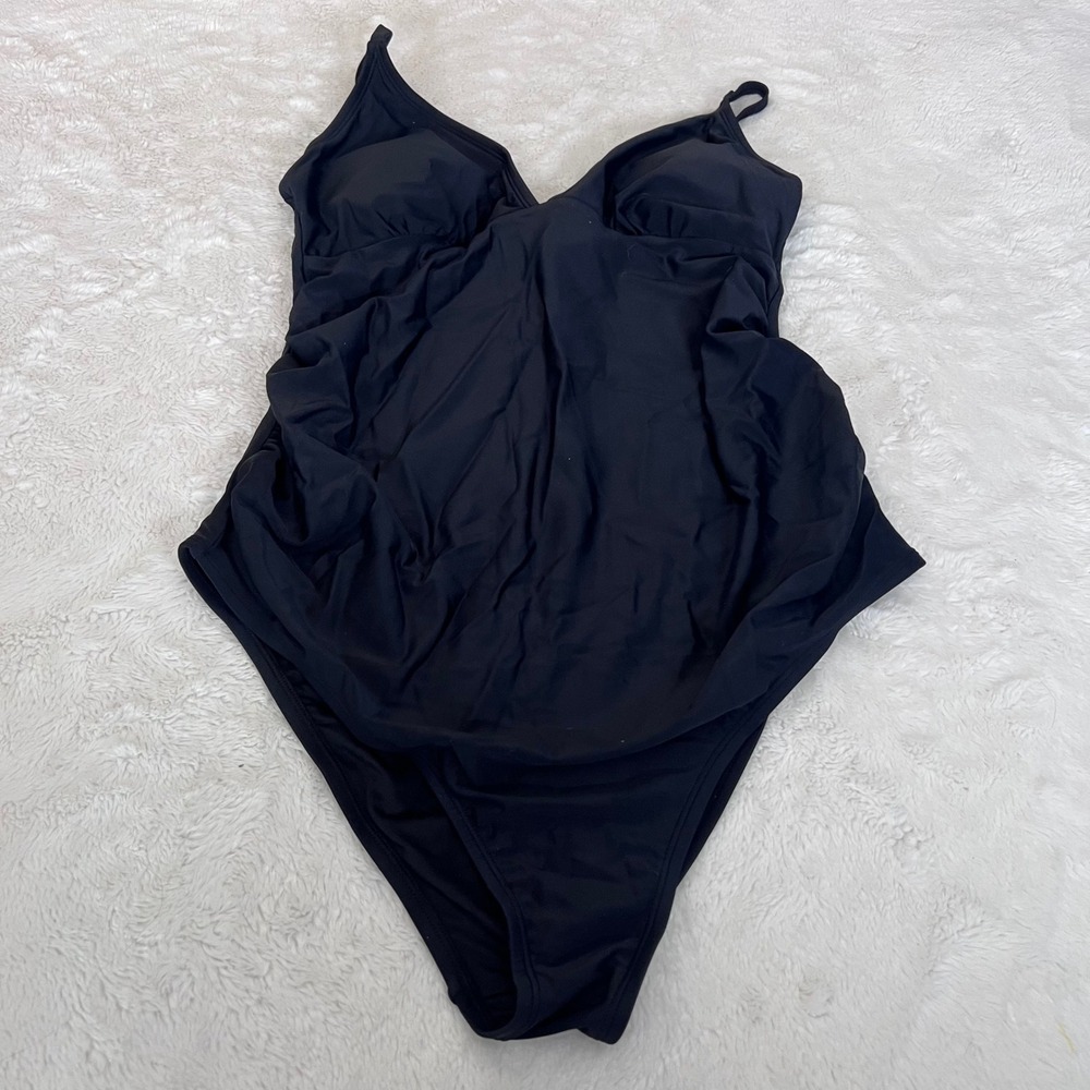 Cupshe Maternity One Piece‎ Swimsuit Black Ruched V-Neck Adjustable Size Large